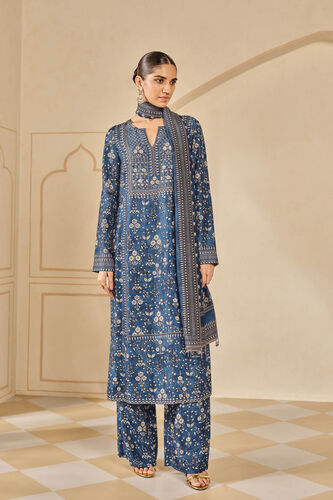 Niral Printed Silk Suit Set - Blue, Blue, image 1